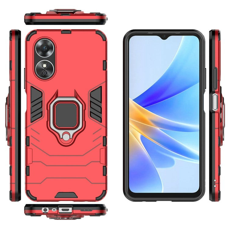 Ring Holder Kickstand Protective Case for Oppo A17 4G / A17k 4G, Hard PC Soft TPU Scratch-resistant Phone Cover - Red