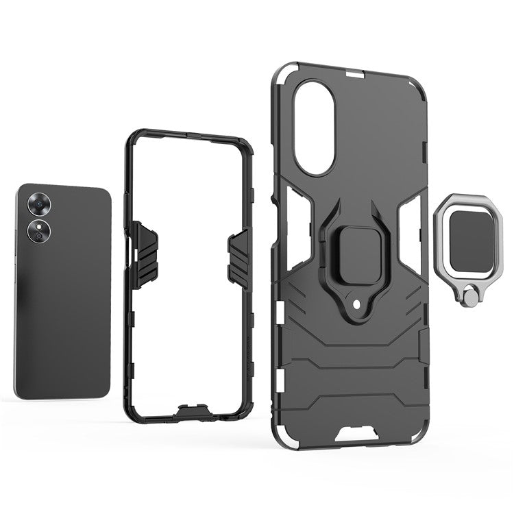 Ring Holder Kickstand Protective Case for Oppo A17 4G / A17k 4G, Hard PC Soft TPU Scratch-resistant Phone Cover - Red
