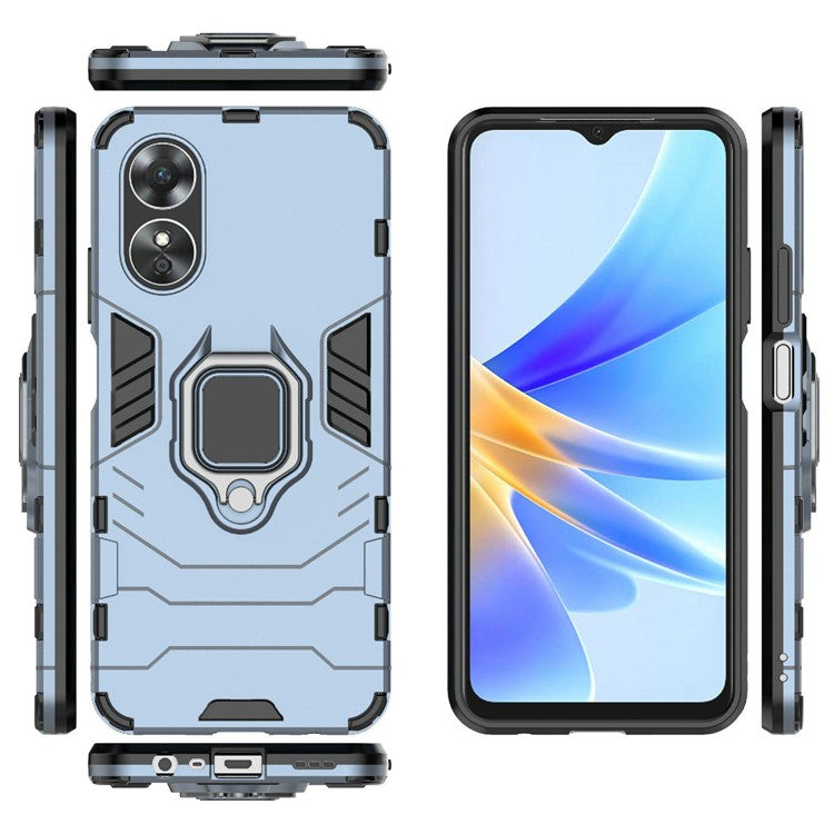 Ring Holder Kickstand Protective Case for Oppo A17 4G / A17k 4G, Hard PC Soft TPU Scratch-resistant Phone Cover - Blue