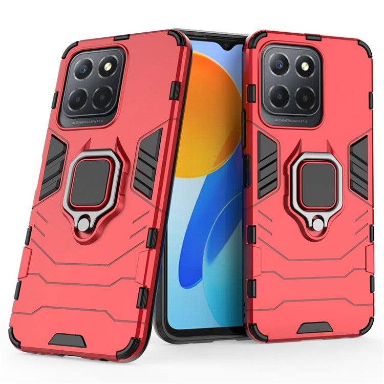 Ring Holder Kickstand Protective Phone Cover for Honor X8 5G, Hard PC Soft TPU Anti-scratch Hybrid Case - Red