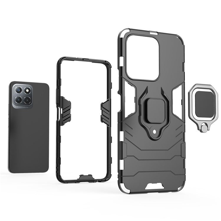 Ring Holder Kickstand Protective Phone Cover for Honor X8 5G, Hard PC Soft TPU Anti-scratch Hybrid Case - Red