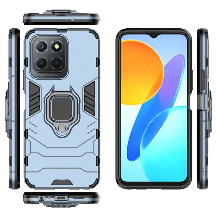 Ring Holder Kickstand Protective Phone Cover for Honor X8 5G, Hard PC Soft TPU Anti-scratch Hybrid Case - Blue