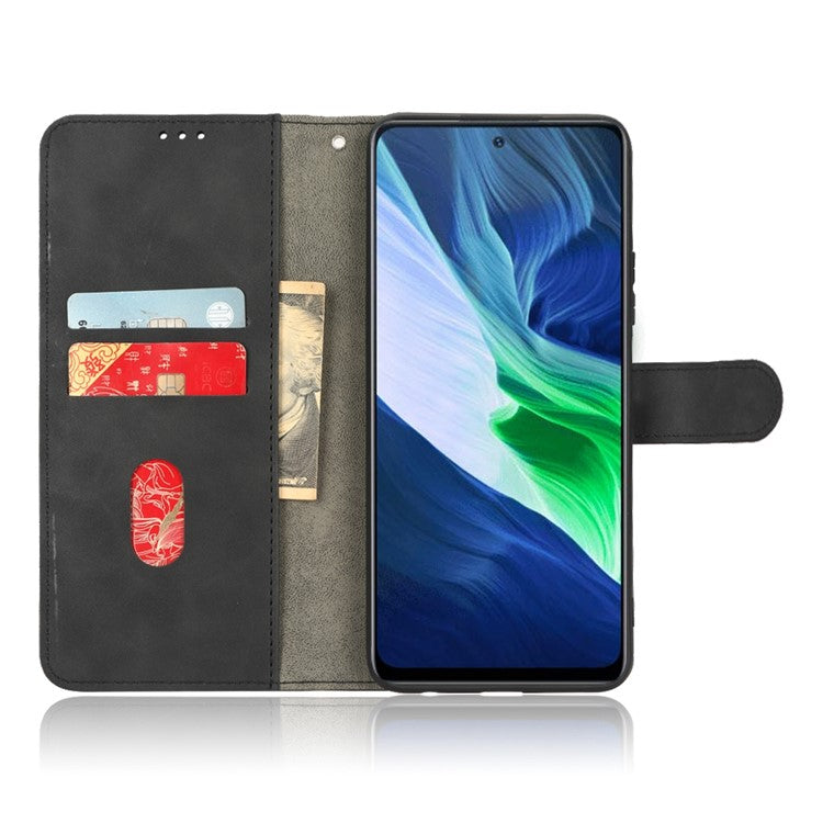 Phone Shockproof Cover for Infinix Note 10, Skin-Touch Feeling PU Leather Wallet Case with Stand Feature - Black