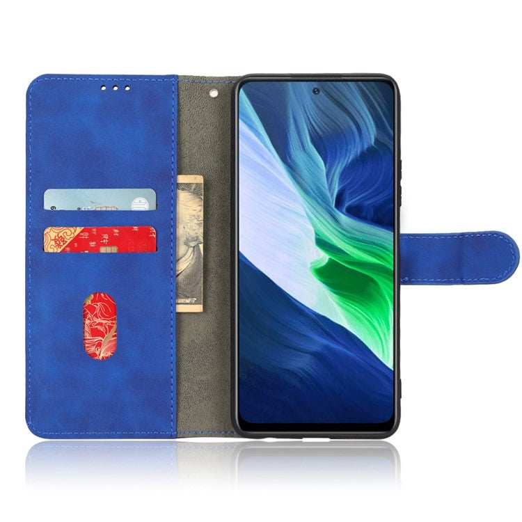 Phone Shockproof Cover for Infinix Note 10, Skin-Touch Feeling PU Leather Wallet Case with Stand Feature - Blue