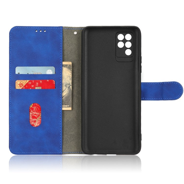 Phone Shockproof Cover for Infinix Note 10, Skin-Touch Feeling PU Leather Wallet Case with Stand Feature - Blue