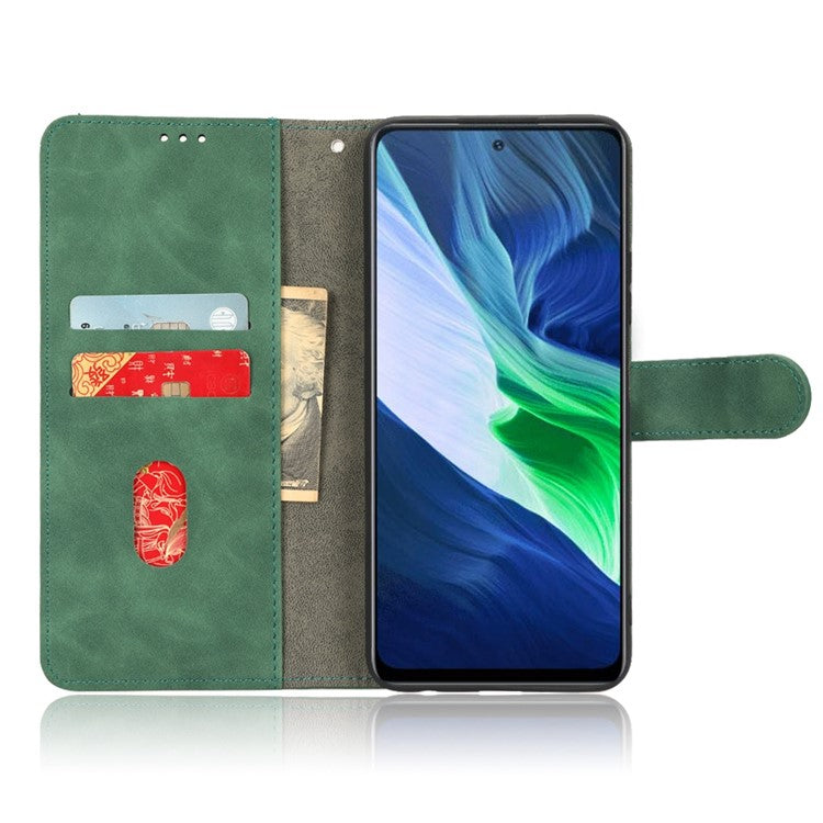 Phone Shockproof Cover for Infinix Note 10, Skin-Touch Feeling PU Leather Wallet Case with Stand Feature - Green