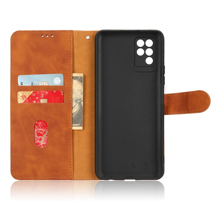 Phone Shockproof Cover for Infinix Note 10, Skin-Touch Feeling PU Leather Wallet Case with Stand Feature - Brown