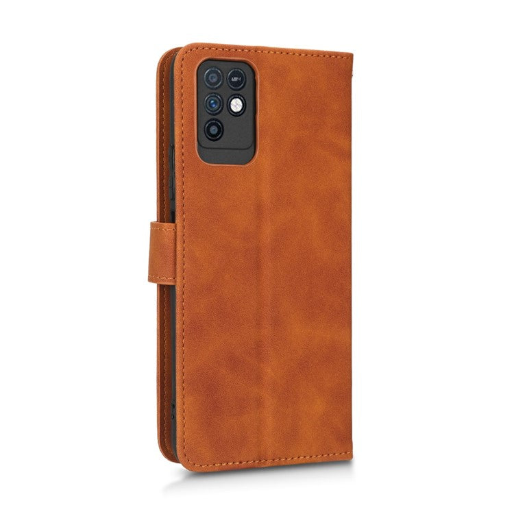 Phone Shockproof Cover for Infinix Note 10, Skin-Touch Feeling PU Leather Wallet Case with Stand Feature - Brown