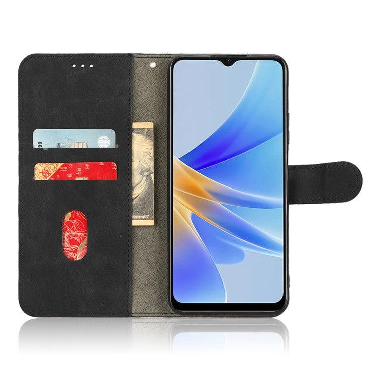 Phone Cover for Oppo A17 4G / A17k 4G , Well-protected Skin-touch Feeling PU Leather Wallet Case with Stand Feature - Black
