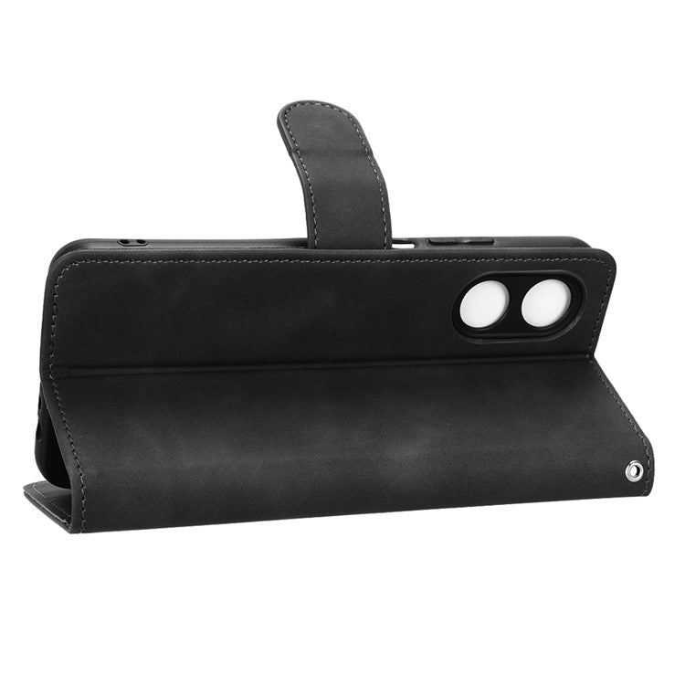 Phone Cover for Oppo A17 4G / A17k 4G , Well-protected Skin-touch Feeling PU Leather Wallet Case with Stand Feature - Black