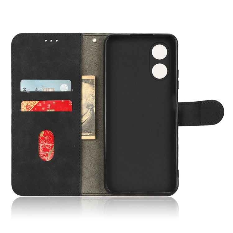 Phone Cover for Oppo A17 4G / A17k 4G , Well-protected Skin-touch Feeling PU Leather Wallet Case with Stand Feature - Black