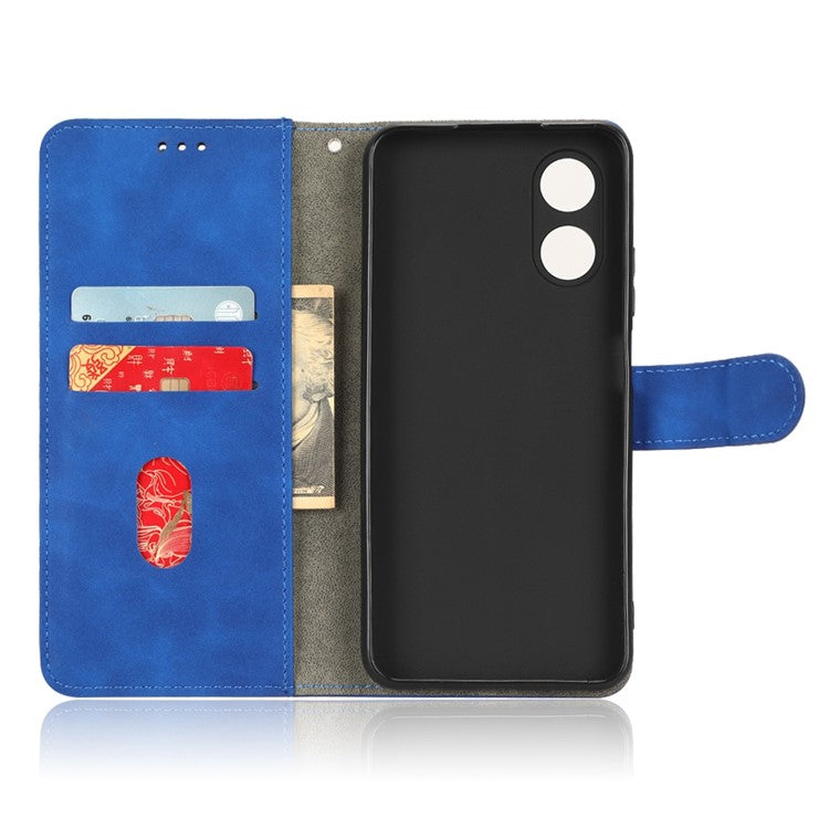 Phone Cover for Oppo A17 4G / A17k 4G , Well-protected Skin-touch Feeling PU Leather Wallet Case with Stand Feature - Blue