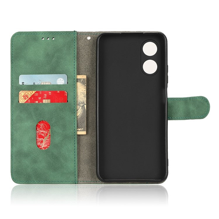 Phone Cover for Oppo A17 4G / A17k 4G , Well-protected Skin-touch Feeling PU Leather Wallet Case with Stand Feature - Green