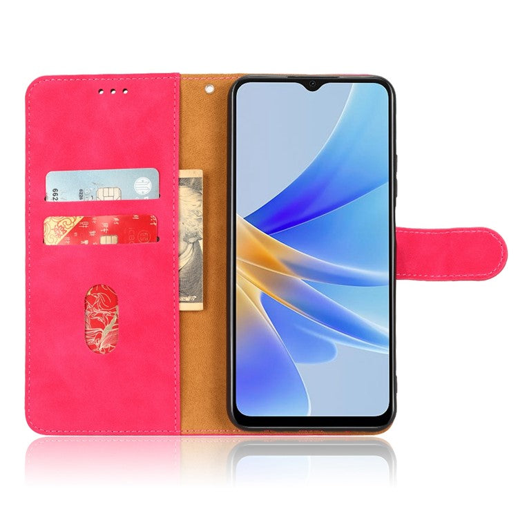 Phone Cover for Oppo A17 4G / A17k 4G , Well-protected Skin-touch Feeling PU Leather Wallet Case with Stand Feature - Red