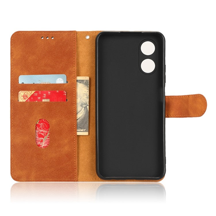 Phone Cover for Oppo A17 4G / A17k 4G , Well-protected Skin-touch Feeling PU Leather Wallet Case with Stand Feature - Brown