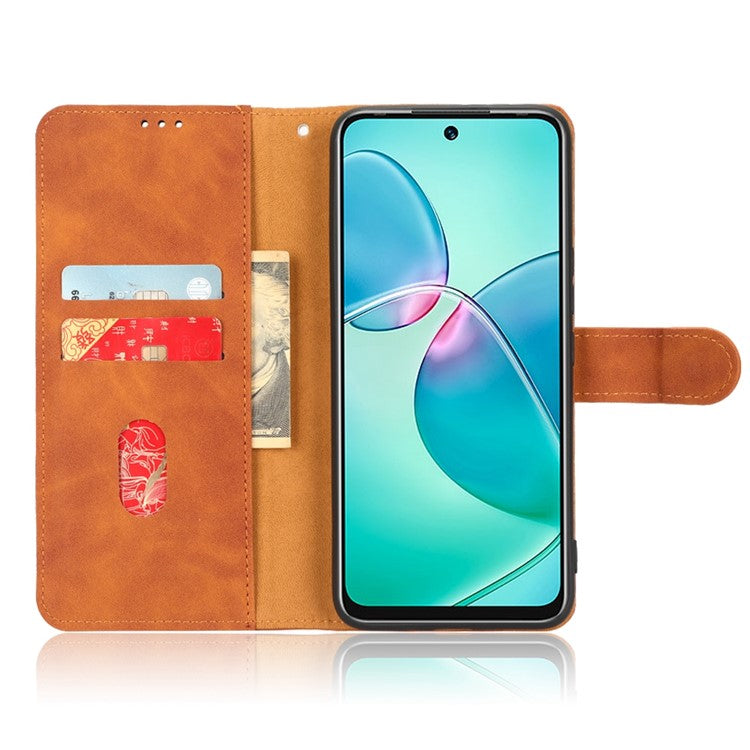 Phone Cover for Infinix Hot 12 Play 4G, Skin-Touch Feeling Book Style PU Leather Wallet Case with Stand Feature - Brown