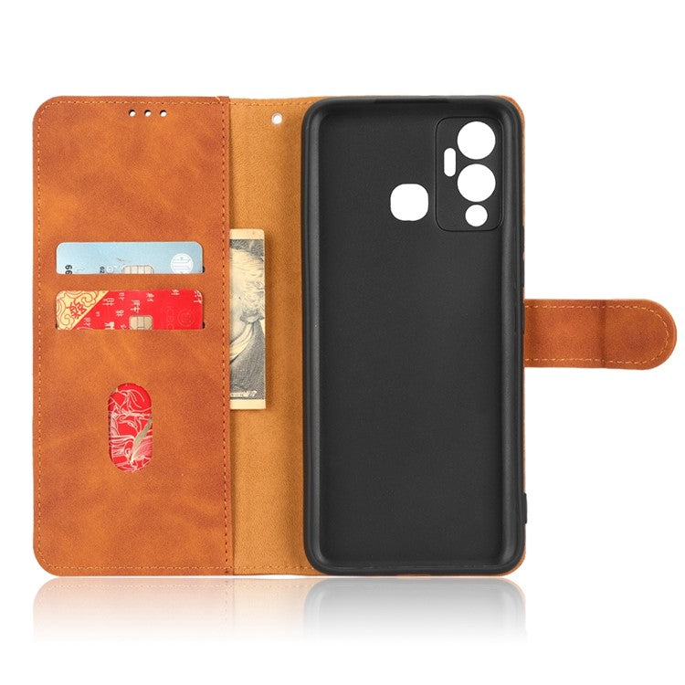 Phone Cover for Infinix Hot 12 Play 4G, Skin-Touch Feeling Book Style PU Leather Wallet Case with Stand Feature - Brown
