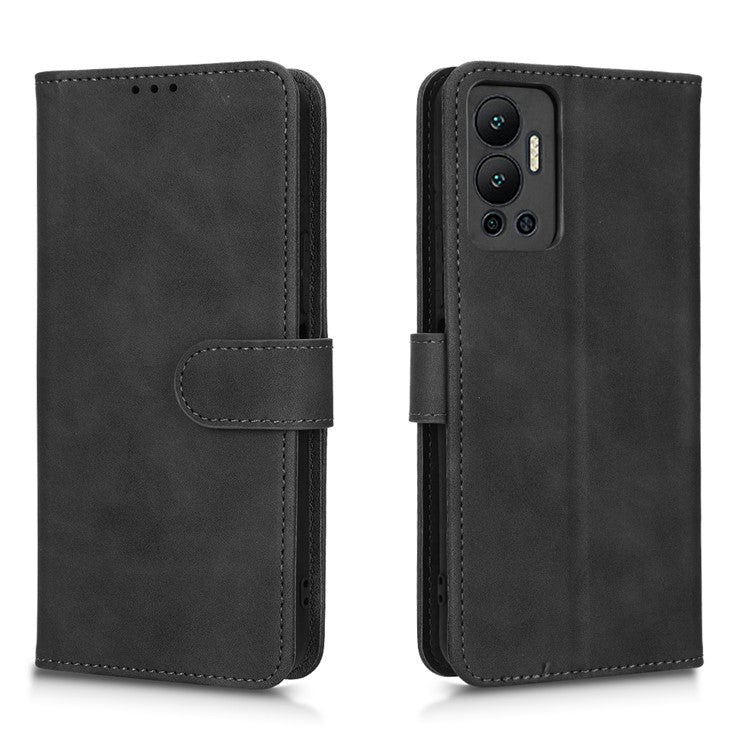 Phone Cover for Infinix Hot 12 4G, Bump Proof Skin-Touch Feeling PU Leather Wallet Case with Stand Feature - Black