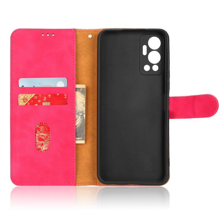 Phone Cover for Infinix Hot 12 4G, Bump Proof Skin-Touch Feeling PU Leather Wallet Case with Stand Feature - Red