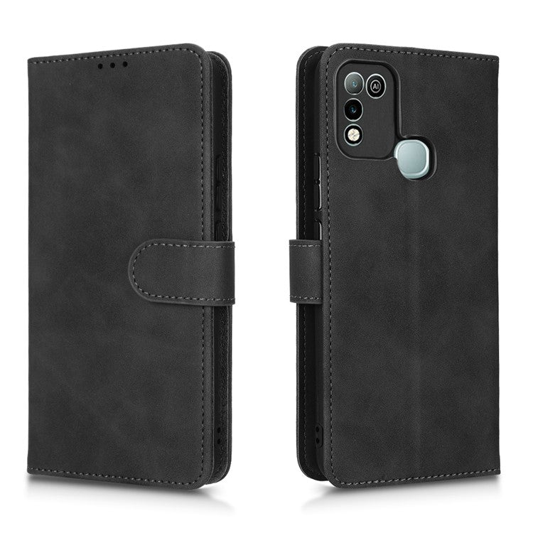 Phone Cover for Infinix Hot 10 Play, Collision Resistant Skin-Touch Feeling PU Leather Wallet Case with Stand Feature - Black