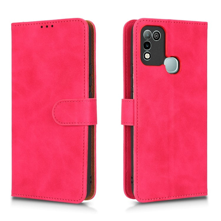 Phone Cover for Infinix Hot 10 Play, Collision Resistant Skin-Touch Feeling PU Leather Wallet Case with Stand Feature - Red