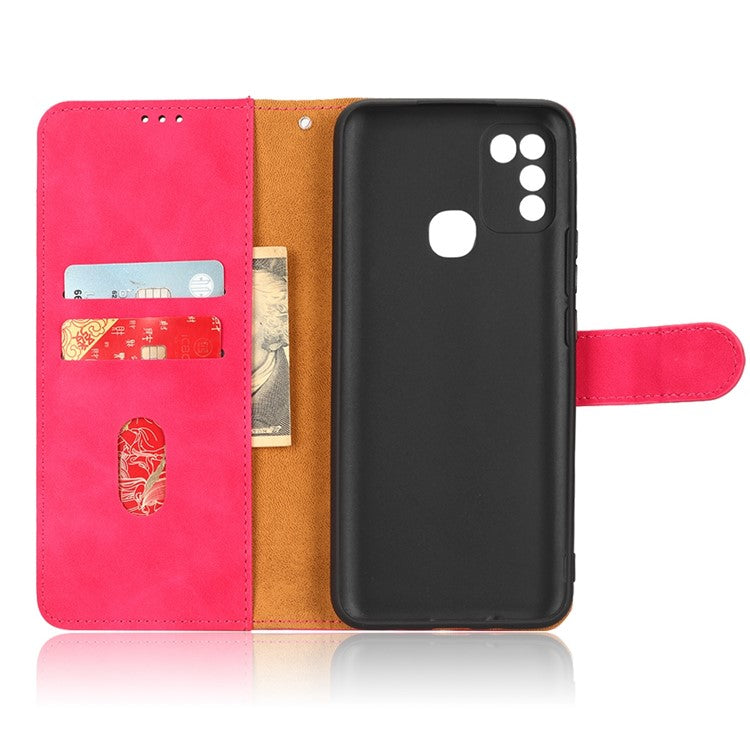 Phone Cover for Infinix Hot 10 Play, Collision Resistant Skin-Touch Feeling PU Leather Wallet Case with Stand Feature - Red