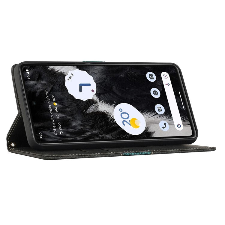 For Google Pixel 7 Pro 5G Grid Splicing Wallet Flip Case PU Leather Magnetic Closure Stand Phone Cover with Strap - Black