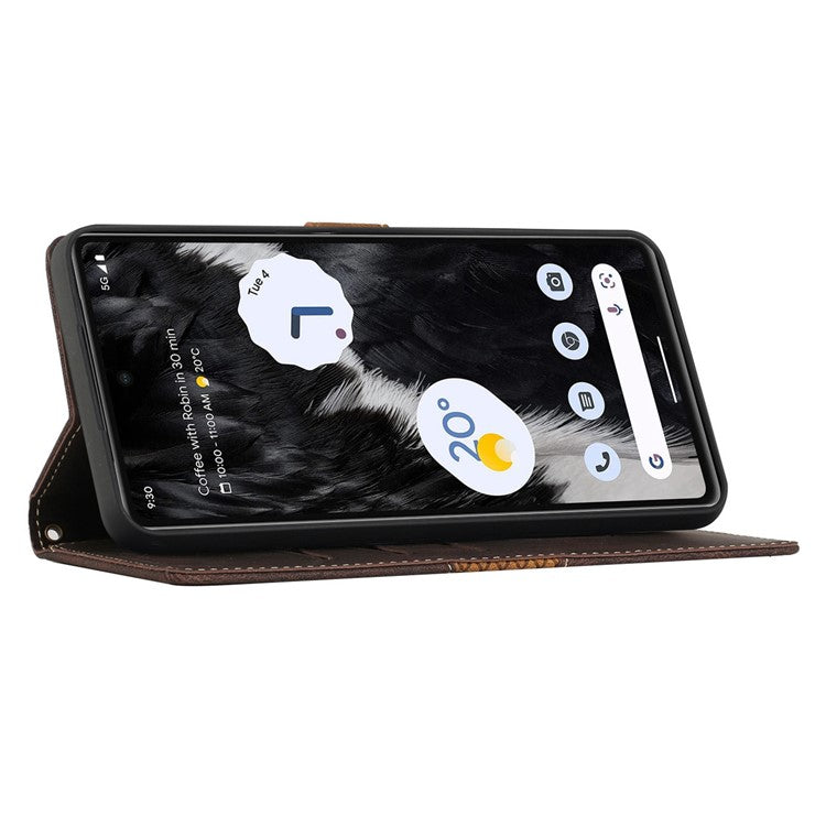 For Google Pixel 7 Pro 5G Grid Splicing Wallet Flip Case PU Leather Magnetic Closure Stand Phone Cover with Strap - Brown
