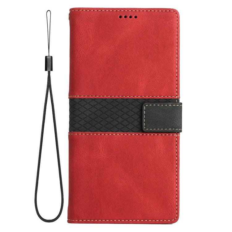 For Google Pixel 7 Pro 5G Grid Splicing Wallet Flip Case PU Leather Magnetic Closure Stand Phone Cover with Strap - Red