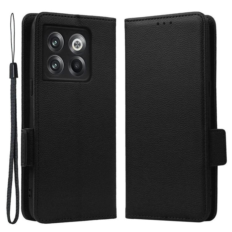 Litchi Texture Phone Case for OnePlus 10T 5G / Ace Pro 5G, Stand Wallet PU Leather Magnetic Clasp Folio Flip Protective Cover - Black