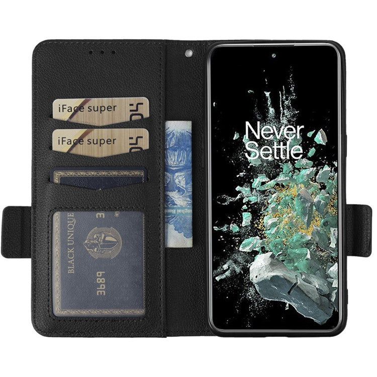 Litchi Texture Phone Case for OnePlus 10T 5G / Ace Pro 5G, Stand Wallet PU Leather Magnetic Clasp Folio Flip Protective Cover - Black