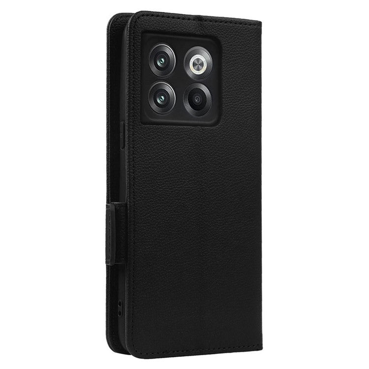Litchi Texture Phone Case for OnePlus 10T 5G / Ace Pro 5G, Stand Wallet PU Leather Magnetic Clasp Folio Flip Protective Cover - Black