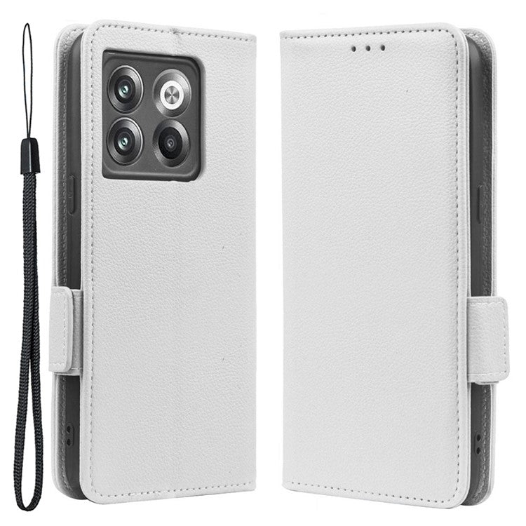 Litchi Texture Phone Case for OnePlus 10T 5G / Ace Pro 5G, Stand Wallet PU Leather Magnetic Clasp Folio Flip Protective Cover - White