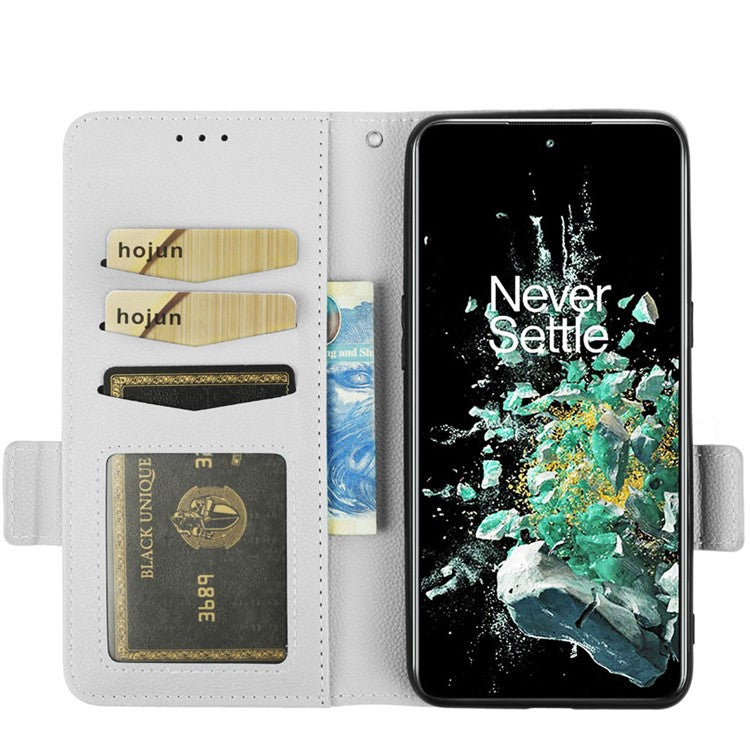 Litchi Texture Phone Case for OnePlus 10T 5G / Ace Pro 5G, Stand Wallet PU Leather Magnetic Clasp Folio Flip Protective Cover - White