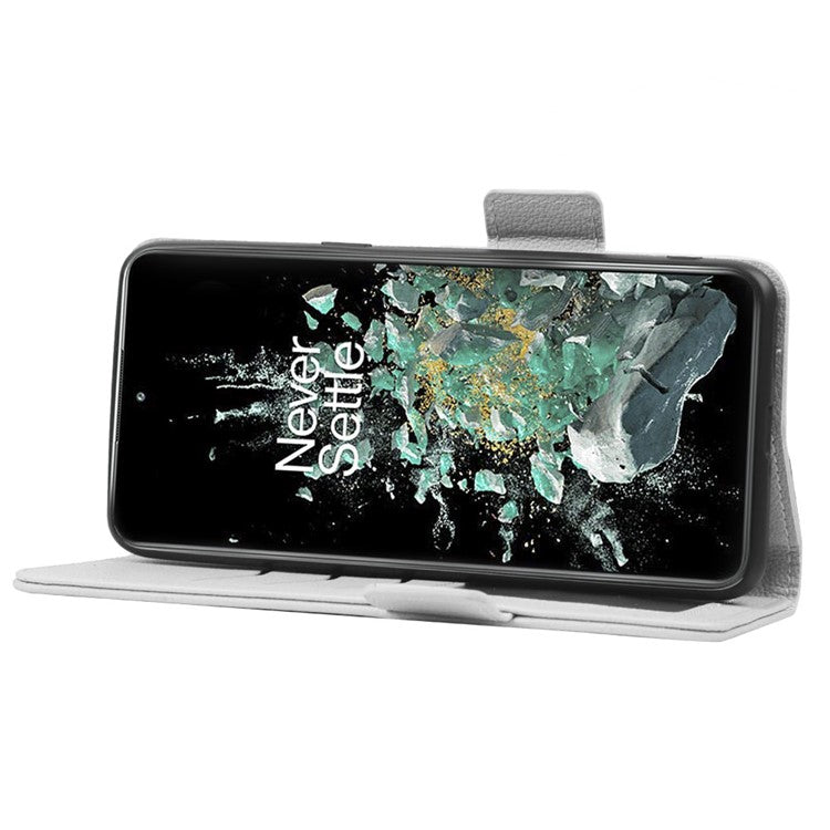 Litchi Texture Phone Case for OnePlus 10T 5G / Ace Pro 5G, Stand Wallet PU Leather Magnetic Clasp Folio Flip Protective Cover - White