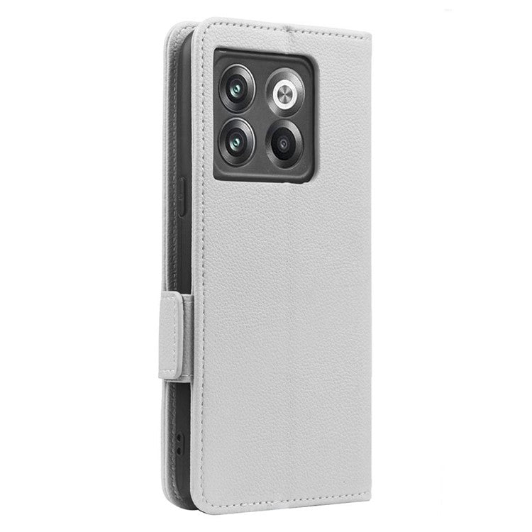Litchi Texture Phone Case for OnePlus 10T 5G / Ace Pro 5G, Stand Wallet PU Leather Magnetic Clasp Folio Flip Protective Cover - White