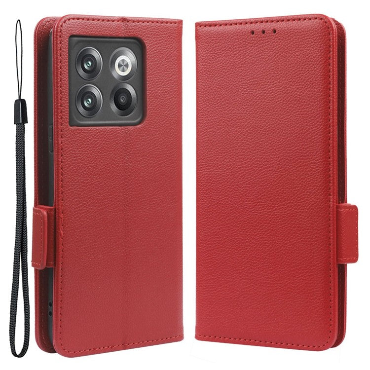 Litchi Texture Phone Case for OnePlus 10T 5G / Ace Pro 5G, Stand Wallet PU Leather Magnetic Clasp Folio Flip Protective Cover - Red