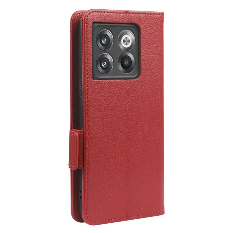 Litchi Texture Phone Case for OnePlus 10T 5G / Ace Pro 5G, Stand Wallet PU Leather Magnetic Clasp Folio Flip Protective Cover - Red