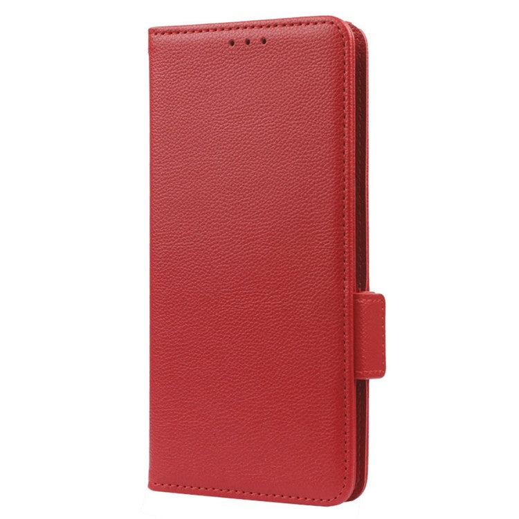 Litchi Texture Phone Case for OnePlus 10T 5G / Ace Pro 5G, Stand Wallet PU Leather Magnetic Clasp Folio Flip Protective Cover - Red