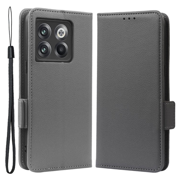 Litchi Texture Phone Case for OnePlus 10T 5G / Ace Pro 5G, Stand Wallet PU Leather Magnetic Clasp Folio Flip Protective Cover - Grey