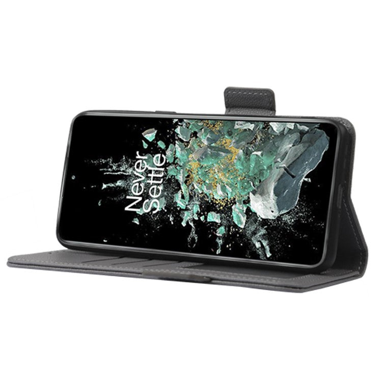 Litchi Texture Phone Case for OnePlus 10T 5G / Ace Pro 5G, Stand Wallet PU Leather Magnetic Clasp Folio Flip Protective Cover - Grey