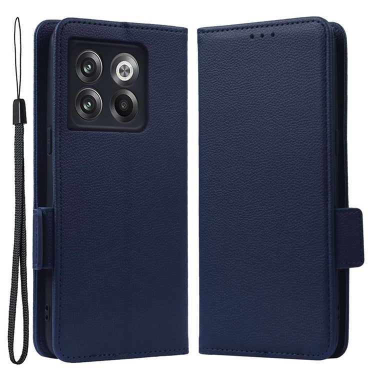 Litchi Texture Phone Case for OnePlus 10T 5G / Ace Pro 5G, Stand Wallet PU Leather Magnetic Clasp Folio Flip Protective Cover - Dark Blue