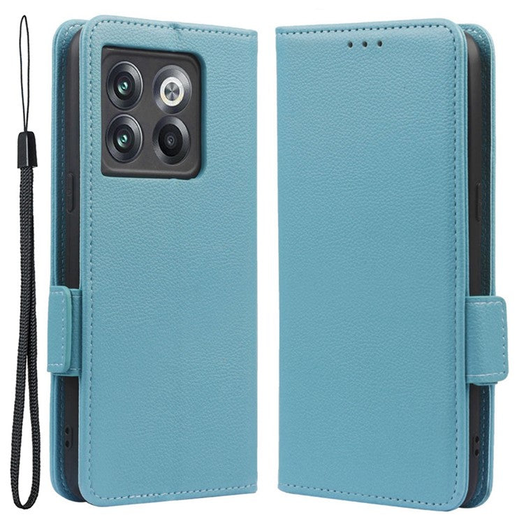 Litchi Texture Phone Case for OnePlus 10T 5G / Ace Pro 5G, Stand Wallet PU Leather Magnetic Clasp Folio Flip Protective Cover - Baby Blue