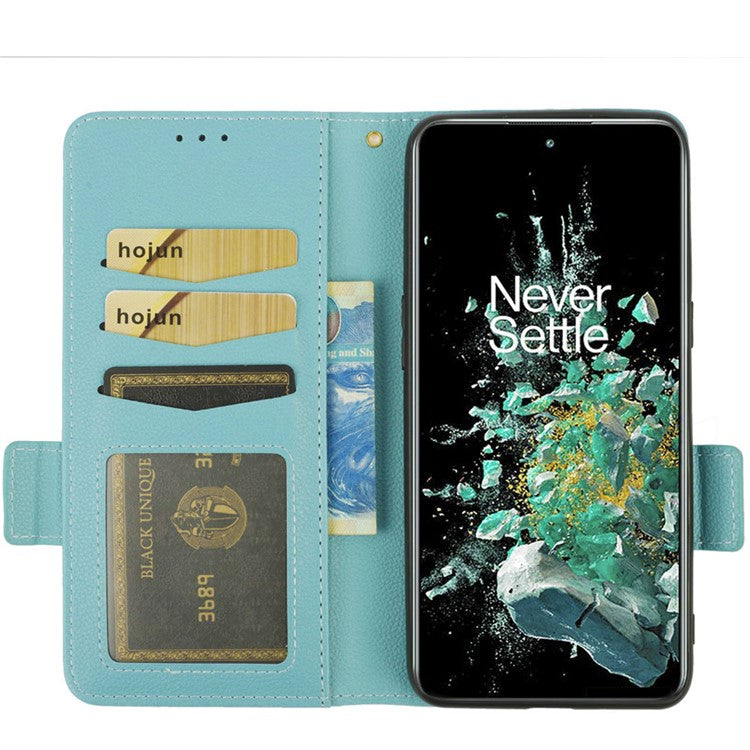 Litchi Texture Phone Case for OnePlus 10T 5G / Ace Pro 5G, Stand Wallet PU Leather Magnetic Clasp Folio Flip Protective Cover - Baby Blue
