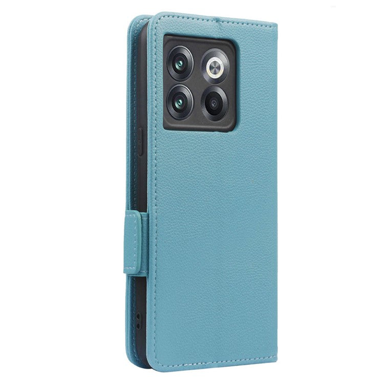 Litchi Texture Phone Case for OnePlus 10T 5G / Ace Pro 5G, Stand Wallet PU Leather Magnetic Clasp Folio Flip Protective Cover - Baby Blue