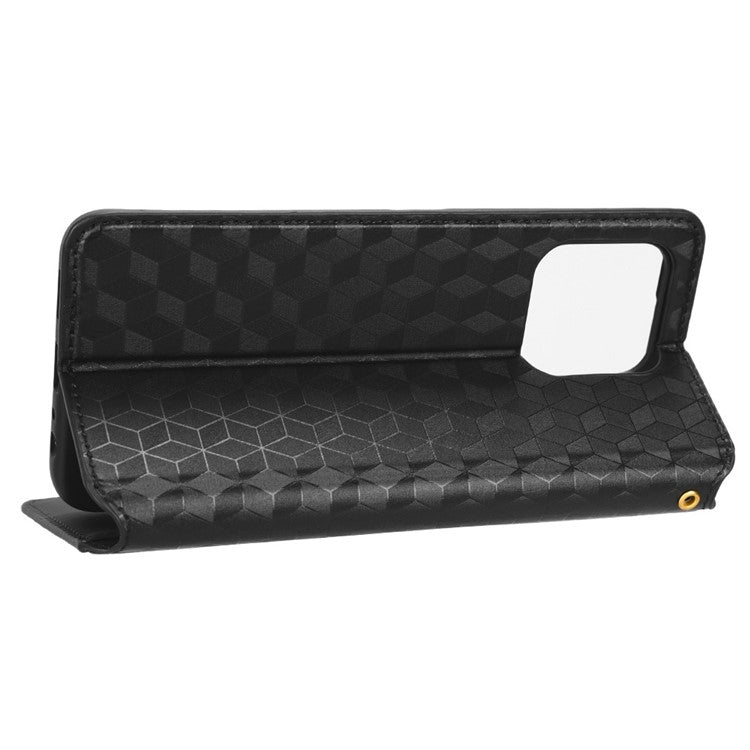 For Honor 70 Lite 5G / X6 4G / Honor Play6C / X8 5G Rhombus Pattern Imprinted Magnetic Closure Phone Cover PU Leather Flip Wallet Stand Drop-proof Phone Case - Black