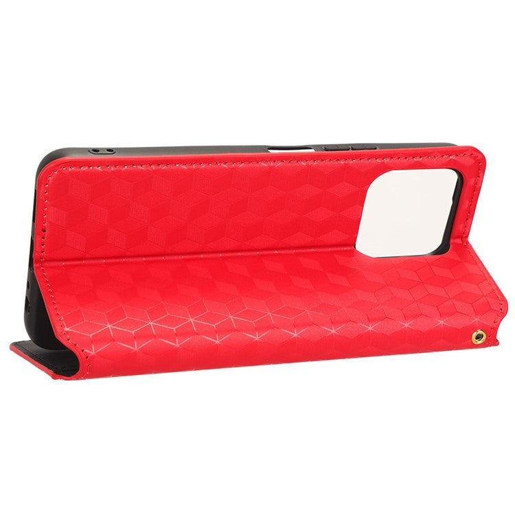For Honor 70 Lite 5G / X6 4G / Honor Play6C / X8 5G Rhombus Pattern Imprinted Magnetic Closure Phone Cover PU Leather Flip Wallet Stand Drop-proof Phone Case - Red