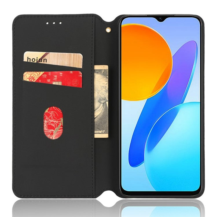 For Honor 70 Lite 5G / X6 4G / Honor Play6C / X8 5G Rhombus Pattern Imprinted Magnetic Closure Phone Cover PU Leather Flip Wallet Stand Drop-proof Phone Case - Blue