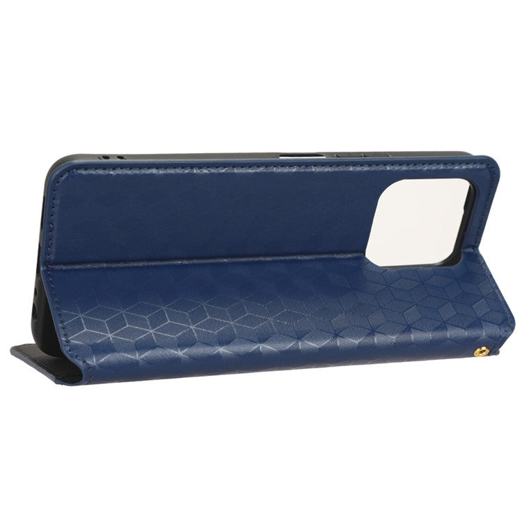 For Honor 70 Lite 5G / X6 4G / Honor Play6C / X8 5G Rhombus Pattern Imprinted Magnetic Closure Phone Cover PU Leather Flip Wallet Stand Drop-proof Phone Case - Blue