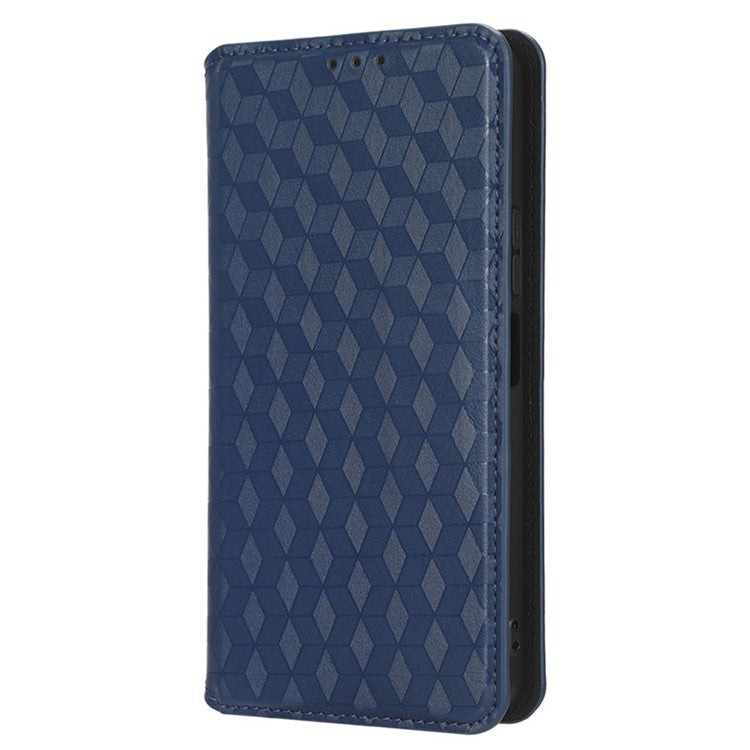 For Honor 70 Lite 5G / X6 4G / Honor Play6C / X8 5G Rhombus Pattern Imprinted Magnetic Closure Phone Cover PU Leather Flip Wallet Stand Drop-proof Phone Case - Blue